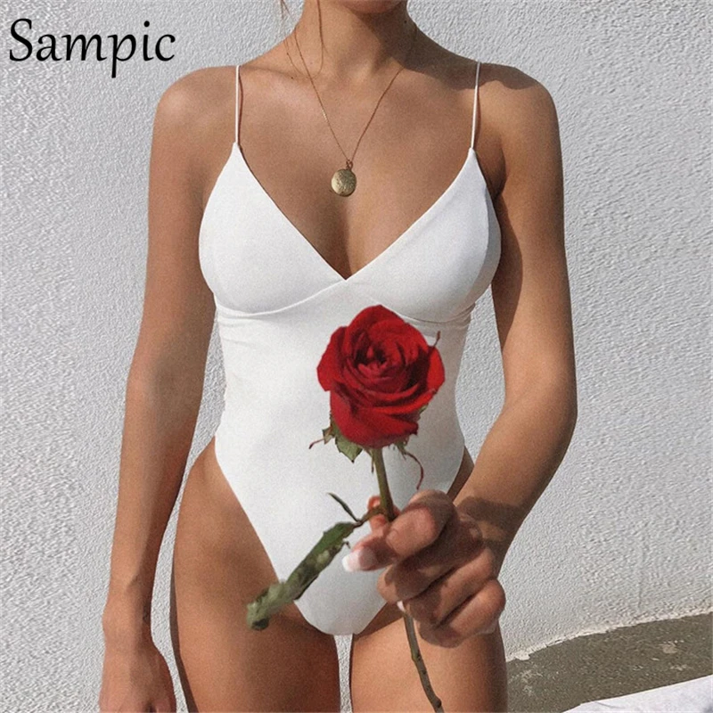 Sampic Causal Spaghetti Strap White Blackless Sexy Bodysuit Women Summer Body Female Tops Black V Neck Club Bodysuit Romper Sampic Causal Spaghetti Strap White Blackless Sexy Bodysuit Women Summer Body Female Tops Black V Neck Club Bodysuit Romper