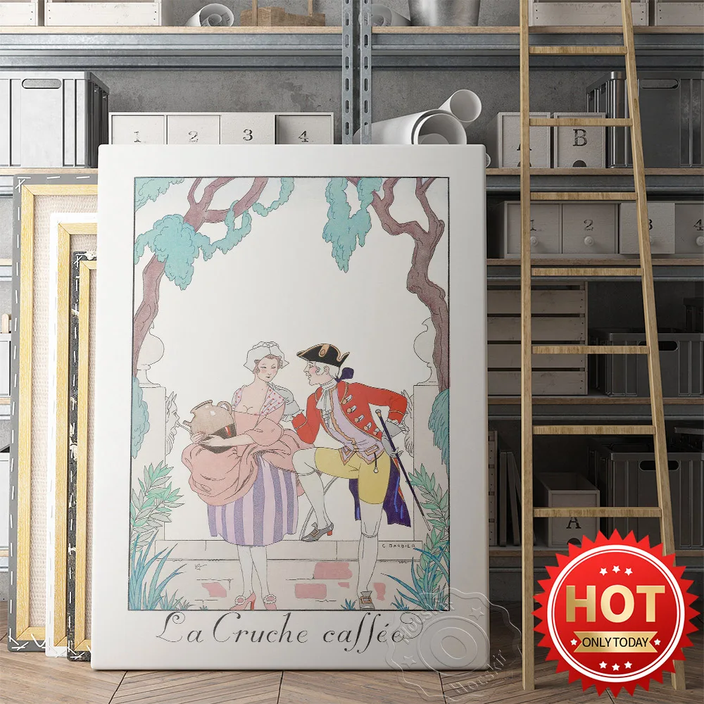 

The Broken Jug Wall Art, French Century Lovers Poster, George Barbier Prints Poster, La Cruche Caffee Art Prints, Retro Poster