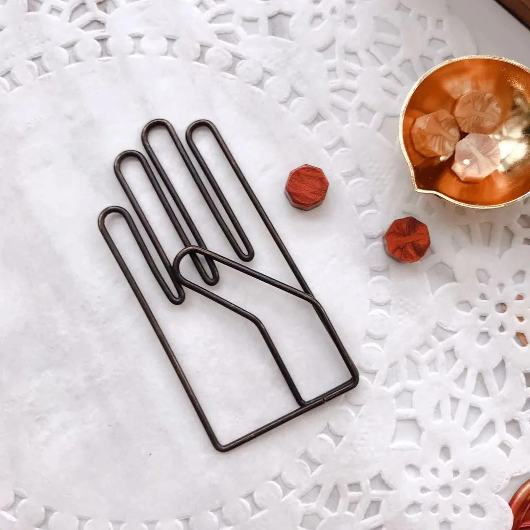 Retro Hand Shape Papel Notes DIY Bookmark Metal Binder Clips Letter Paper | Канцтовары для офиса и дома