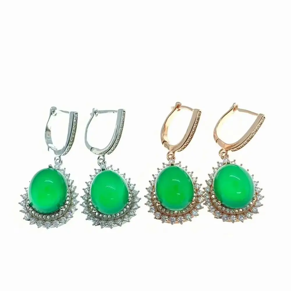 SHILOVEM 925 silver natural green chalcedony Stud Earrings classic wholesale Fine women gift party new plant de09110991agys