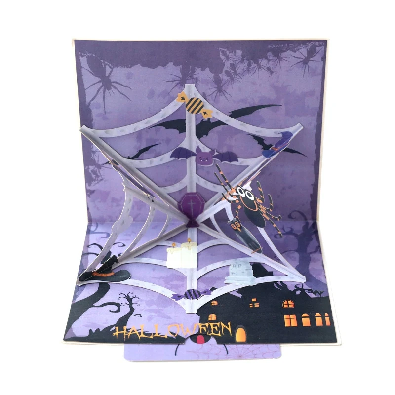  New Halloween 3D Card With Envelope Trick Or Treat Greeting Card Popup Horror Skull Spiders Witch H - 4000378445508