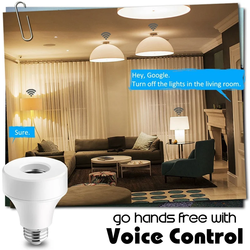 Wifi умный светильник с адаптером E27 E26 работает с Google Home/Alexa/Ifttt