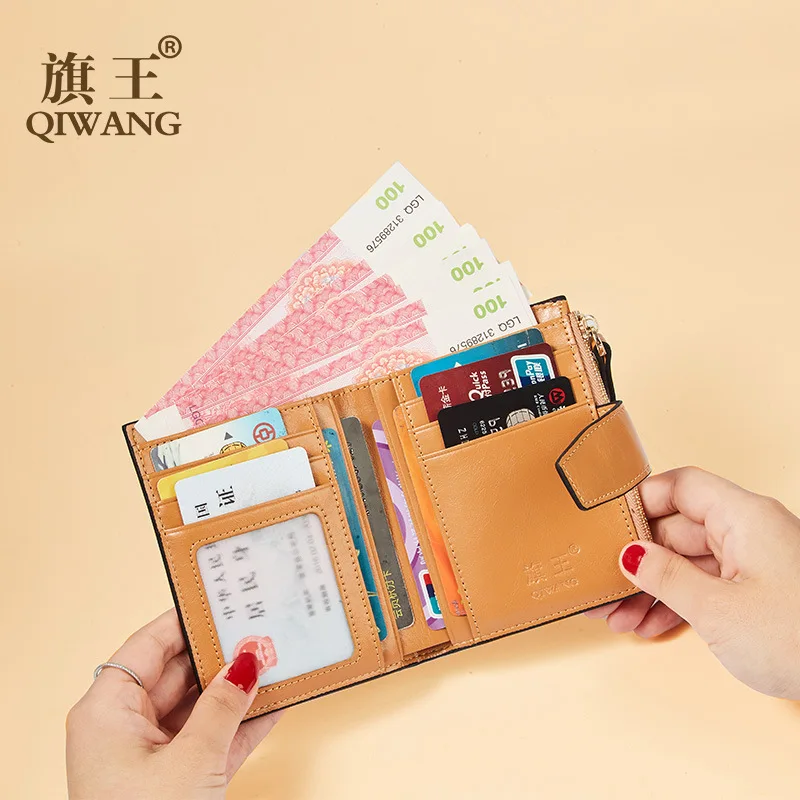 

Wang 2019 Autumn New Style Change ID Card Bag Oil Wax Leather Cowhide Fashion Retro Small Short Wallet Women's