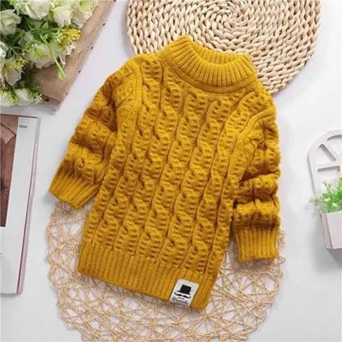 Свитер для малышей свитер для мальчиков и девочек 2-9 лет, Однотонный свитер с высоким воротником и круглым вырезом, 7 цветов, Осень-зима - Цвет: yellow-low