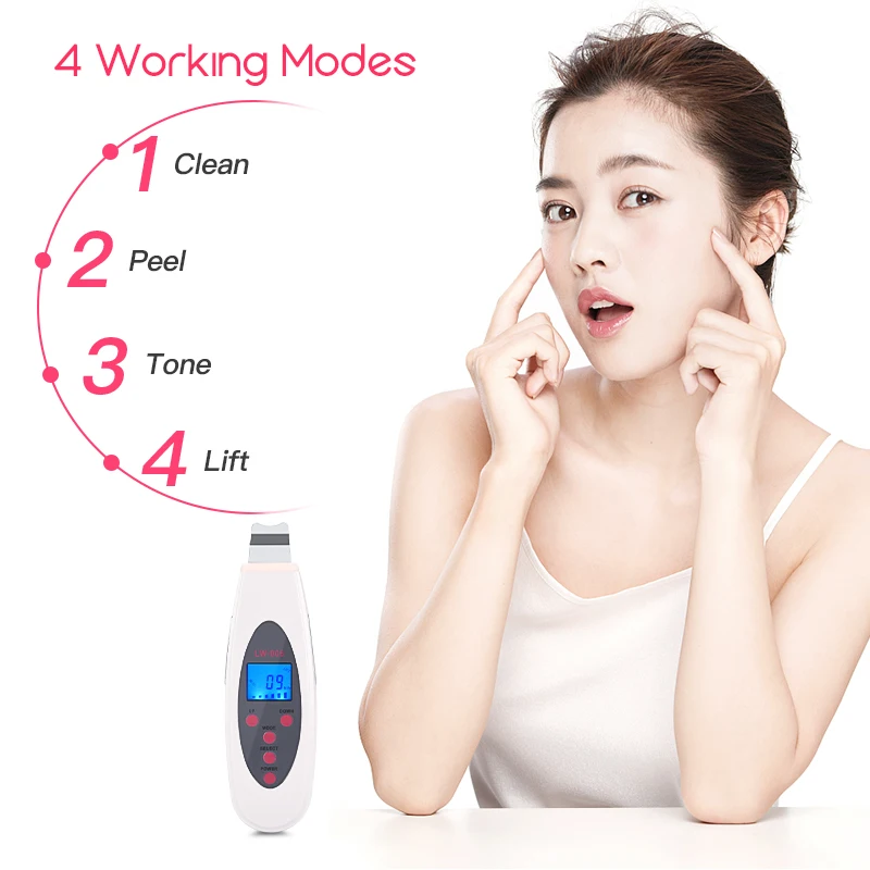  Ultrasonic Skin Scrubber Deep Face Cleaning Massager Remove Dirt Blackhead Peeling Lifting Anti Agi