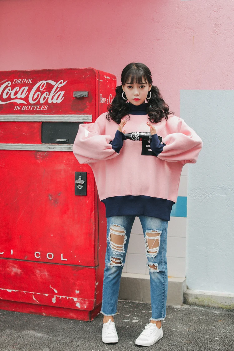 Ulzzang элегантный дизайн негабаритных Свободный свитер для женщин милые топы зима корейский стиль женский толстый розовый свитер Kawaii одежда