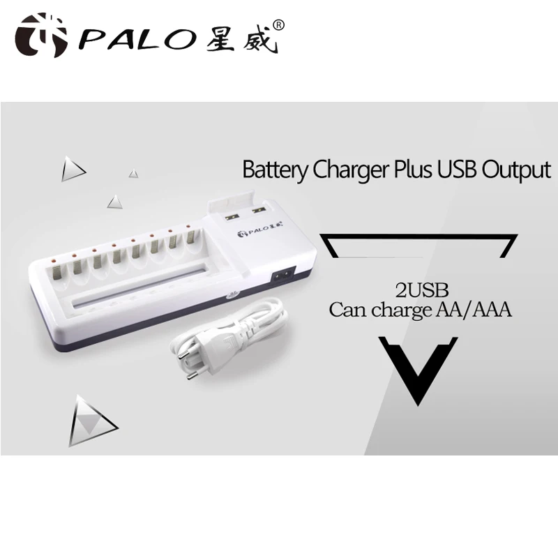 PALO 8 слотов быстрое зарядное устройство 2 разъема USB Высокое качество для 1 В NI CD Ni MH