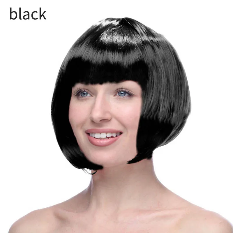 Черный Short Straight Colorful Bob Wigs Halloween Wig Cosplay Accessories Multifunction PET 1Pcs Costume Ball Rave Party Supplies - Цвет: Черный