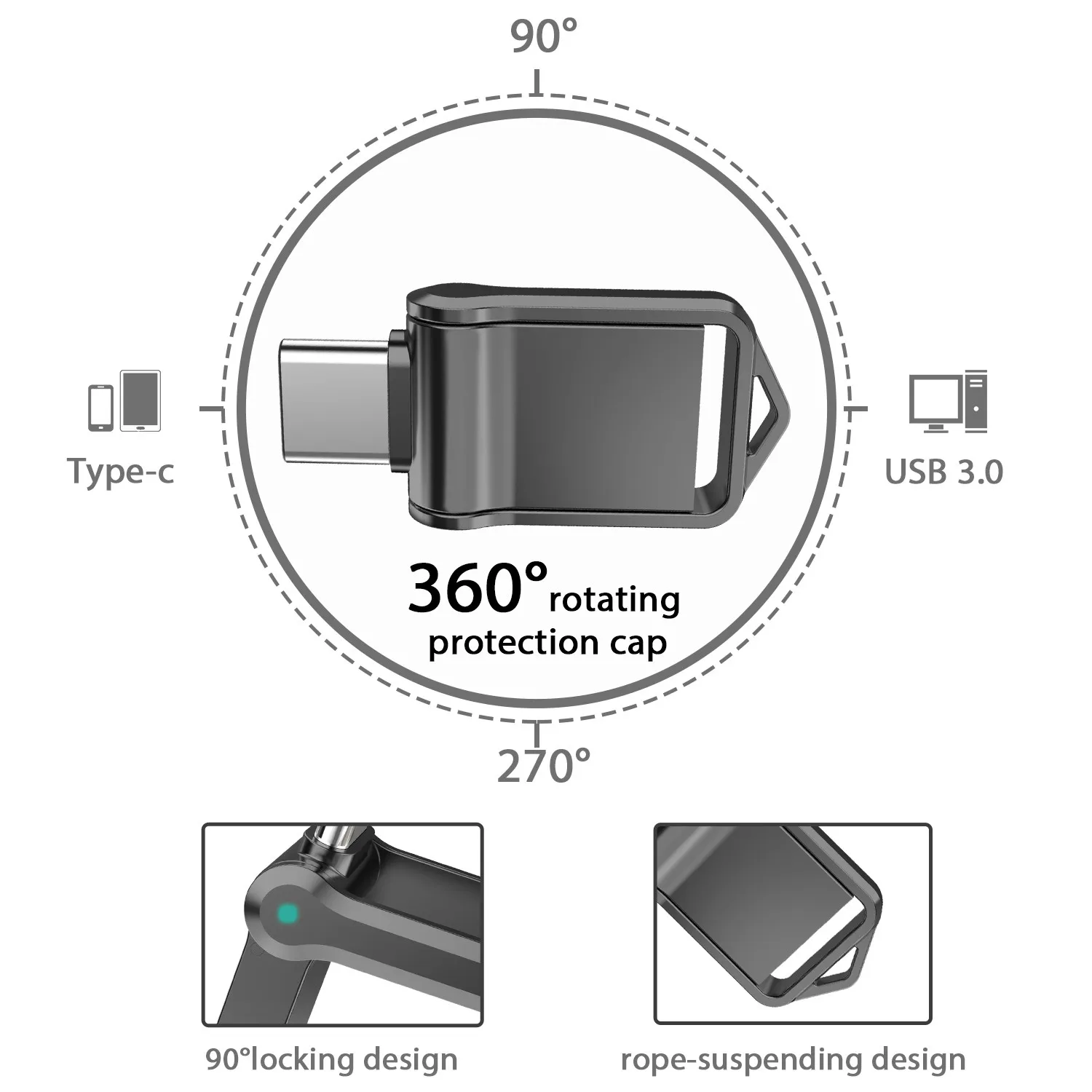 Otg tipo c Usb 3.0 Flash Drive Mini Memory Stick Externo para Smartphone Macbook Tablet Samsung Galaxy Topesel32gb 64gb 128gb - Imagem 5