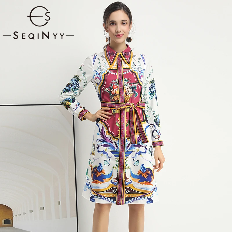 

SEQINYY Straight Dress 2020 Summer Spring New Fashion Design Women High Quality Vintage Flower Printed Mini Dress Belt