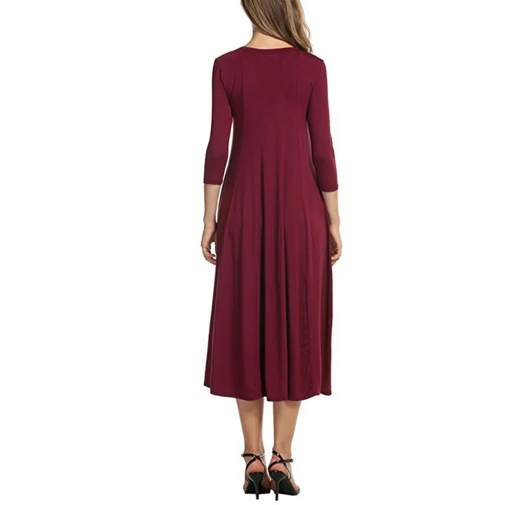 JAYCOSIN Casual Womens Half Sleeve Loose Long Maxi Dress Autumn Winter A-Line Solid color o-neck Dress Vestido Vestidos Elbise