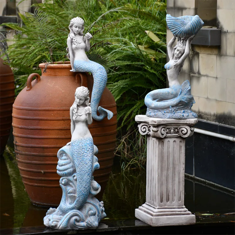 Estatuas De Decoracion De Sirena De Cemento Para Jardin Al Aire Libre Figuras Creativas De Comestibles De Granja Artesanias Para Paisaje De Patio Accesorios Figuras Y Miniaturas Aliexpress