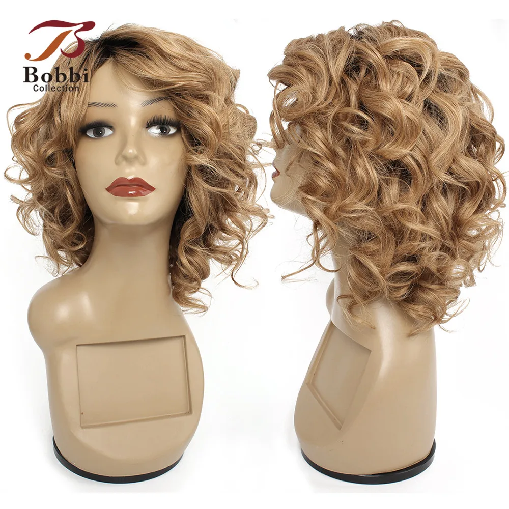Remy Human Hair Wigs Machine Made Wig Ombre Honey Blonde Burgundy Romance Curl Body Wave Short Wavy Style Bobbi Collection