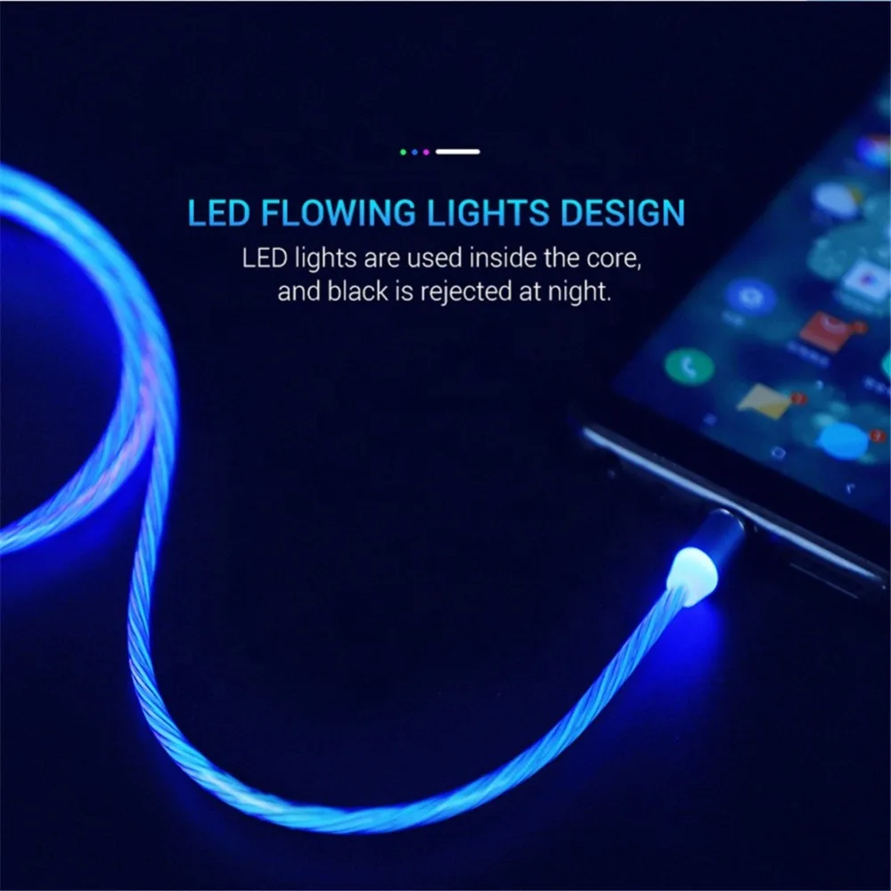 Streamer Magnetic Absorption Cable,Magnetic LED Micro USB Cable Charging For iPhone Samsung S10 1M Magnet Charger Type C Cables (12)