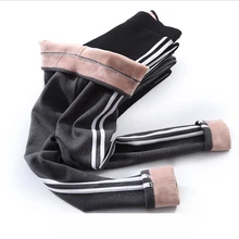 Хлопковые бархатные женские леггинсы осень зима боковые полосы Спортивные Леггинсы для фитнеса брюки теплые плотные леггинсы высокое качество