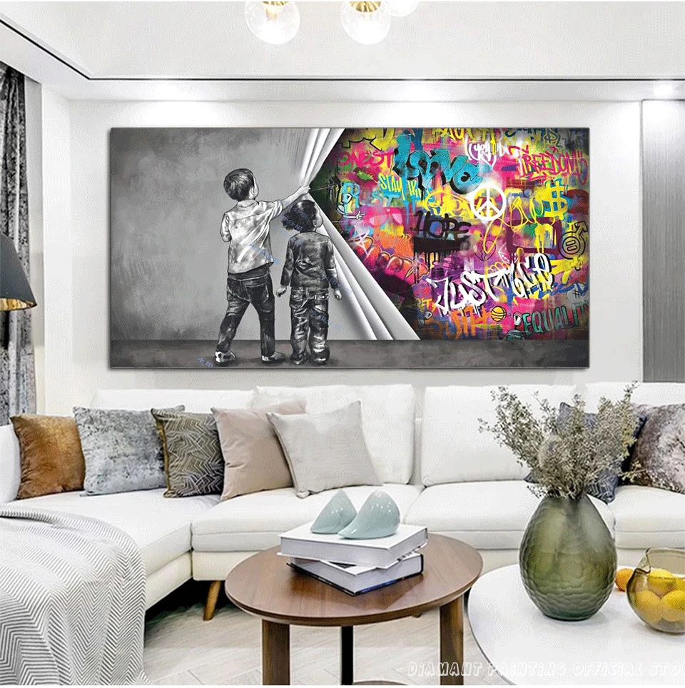 5D Full Dill Child Graffiti Abstract Fist Mobile Shackle Wall Art Diamond Painting Home Decor Living Room
