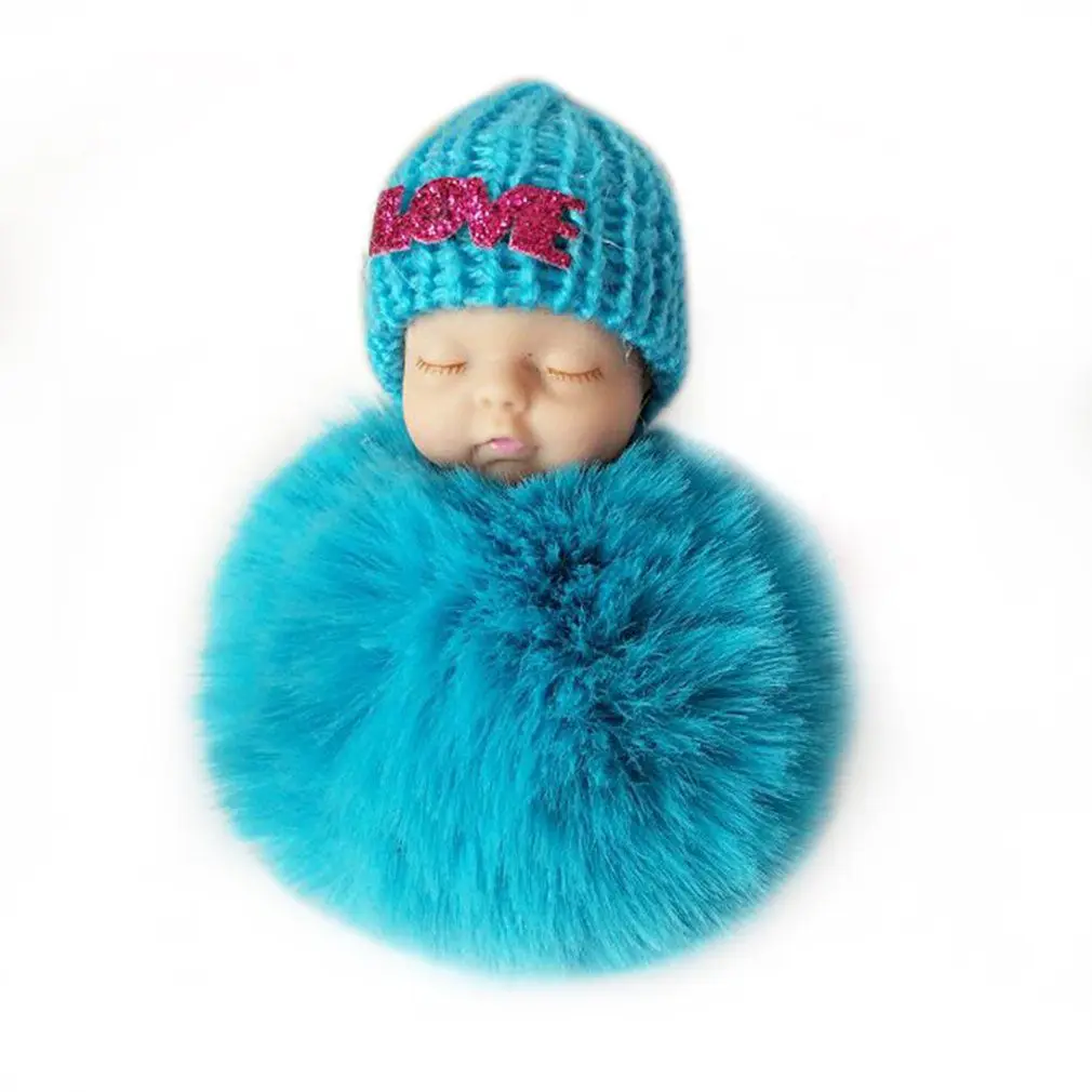 Синий OCDAY Sleeping Baby Doll плюшевый брелок креативный милый маленький мягкий меховой кукольный кулон автомобильный мешок шарм пушистый шар брелок игрушка для детей - Цвет: Синий