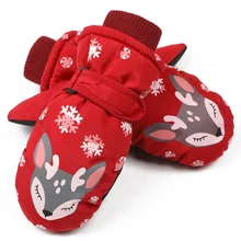 Новые зимние теплые лыжные перчатки с милым рисунком детские бархатные Утепленные перчатки для От 8 до 12 лет мальчиков и девочек зимние варежки