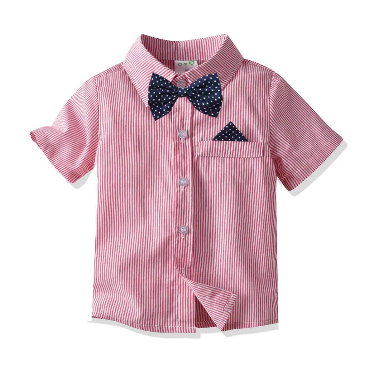 Children Pure Cotton Stripe Short Sleeve Shirt BOY'S Baby Summer Cardigan College Style