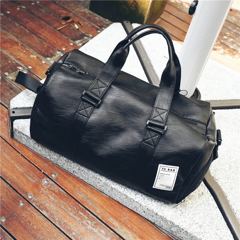 Women Men Unisex Travel Bag Handbag Beach Shoulder Bag Crossbody Bag PU Large Capacity Fashion Couples Duffel Package HOT SALE - Цвет: small PU black