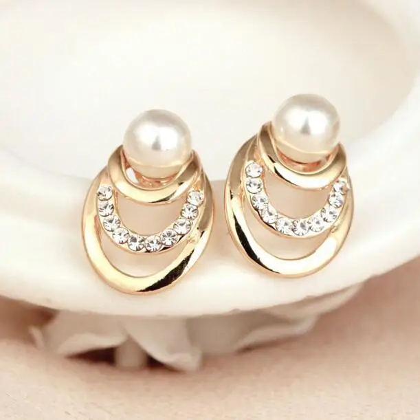 Korean Version Of Simple Fashion Elegant Personality Wild Temperament Three-layer Pearl Crystal Color Earrings Aliexpress Sale | Украшения