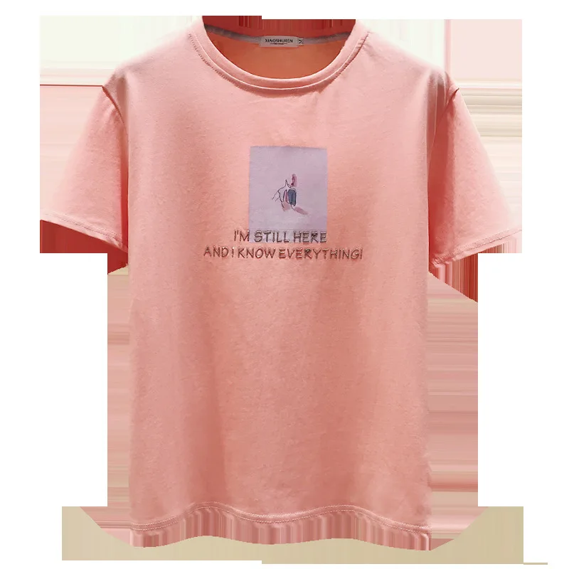 2020 Summer New Korean Style Design Sense Non-Mainstream Printed Short-Sleeve round Collar T-shirt All-match Loose Top Women photo