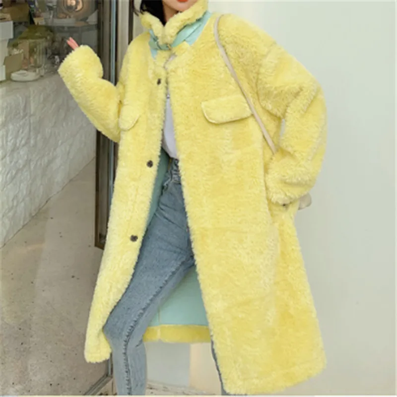 Длинное женское осеннее и зимнее модное однотонное меховое теплое толстое пальто на пуговицах, новинка, большой размер, плюшевое женское меховое пальто 2XL
