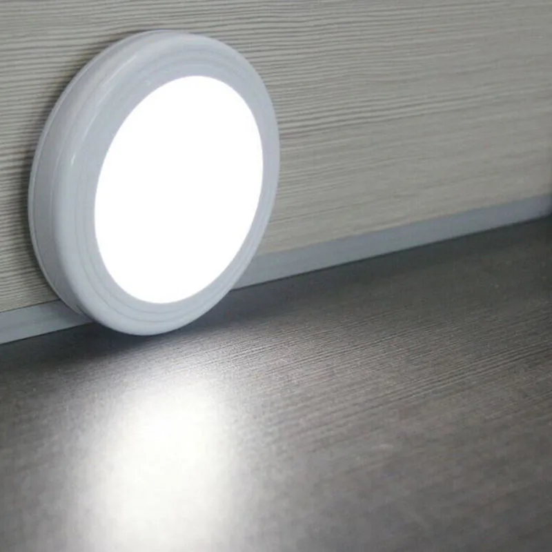 

Wireless PIR Motion Sensor Infrared Cabinet Closet Wall Stair Lamp Round Night Detector Light 6-LED