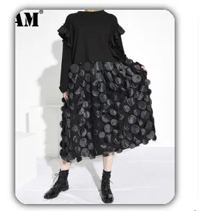 [EAM] Women Red Pattern Printed Big Size Dress New Stand Collar Long Sleeve Loose Fit Fashion Tide Spring Autumn 2020 1DA115