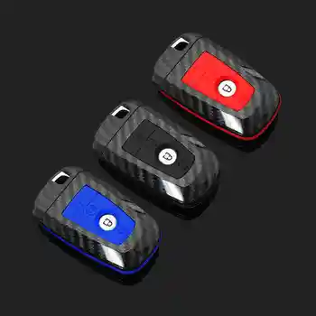 

4Pcs/Set Car Key Cover Protection Remote Case ABS Key Shell Bag Carbon Fiber Style Accessory For Ford Mustang 2018-2020
