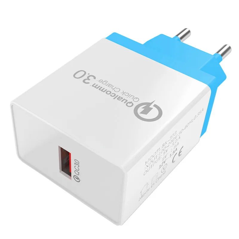 Быстрое зарядное устройство YWEWBJH 3,0 5 V/3A USB зарядное устройство для iPhone XS 7 8 QC 3,0 EU быстрое настенное дорожное зарядное устройство для samsung для huawei BK372 - Тип штекера: Blue