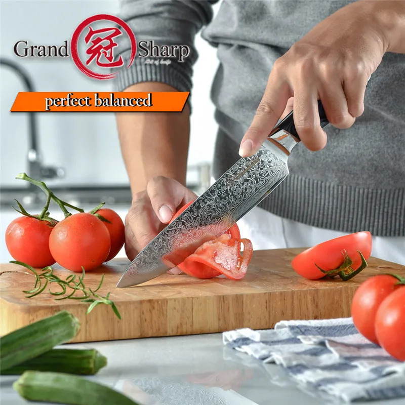 Grandsharp Набор ножей шеф повара Дамаск 4 шт. Японские Стальные Дамасские кухонные