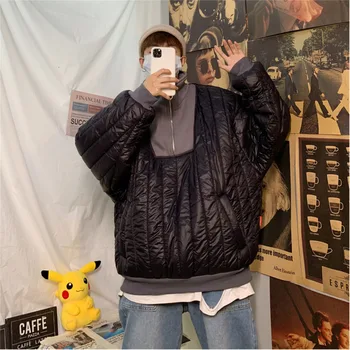 

Winter New Thickened Pull-up Jacket Men's Warm Fashion Parka Men Hit Color Casual Stand-up Collar Coat Man Loose Cotton Jacket