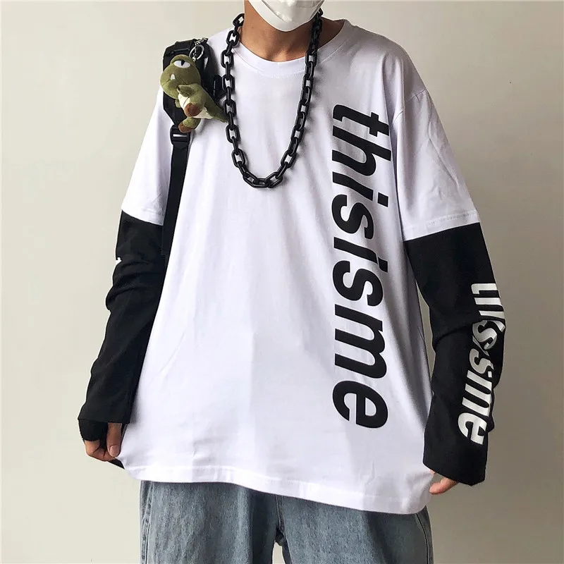 Lychee Harajuku Лоскутная поддельная 2 шт. женская футболка хит цвета с длинным рукавом осенние женские футболки свободные женские футболки
