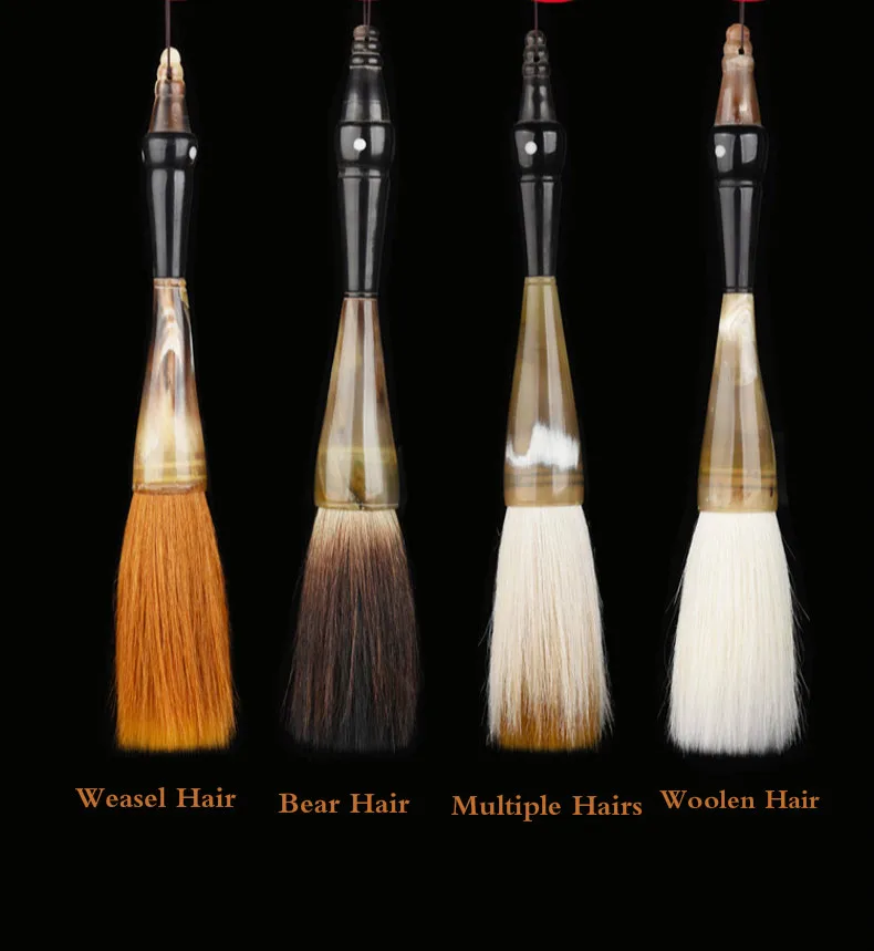 Chinese Calligraphy Brush Caligrafia Hopper-shaped Ox Horn Painting Writing Brush Pen Woolen Weasel Hair Brush Pen Tinta China