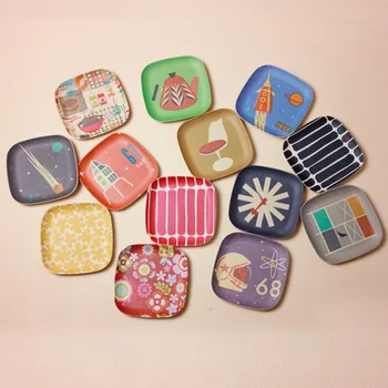 

Kitchen Snack Fruit Dishes Cartoon Bamboo Fiber Square Plate Mini Small Food Tray