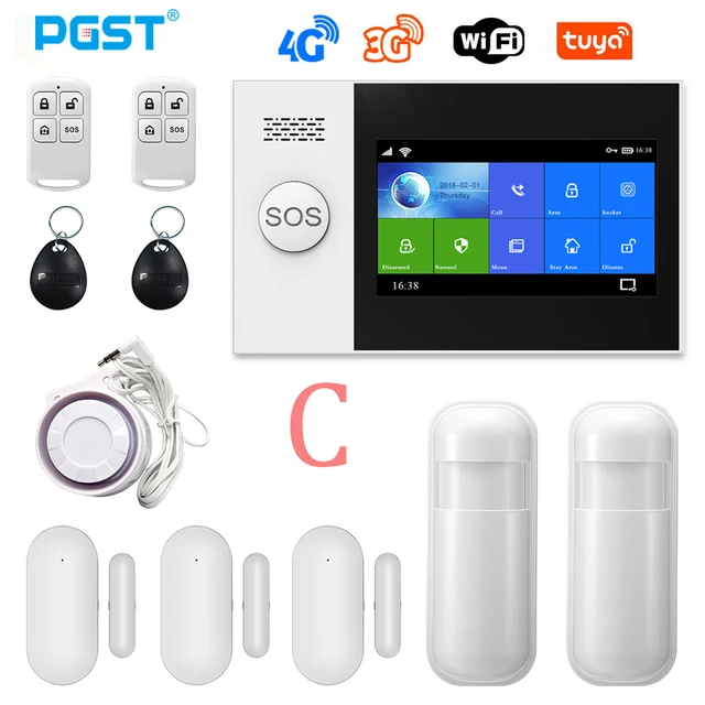 PGST PG-107 4G Tuya Wireless Home WIFI GSM Home Security With Motion Detector Sensor Burglar Alarm System Support Alexa & Google C.