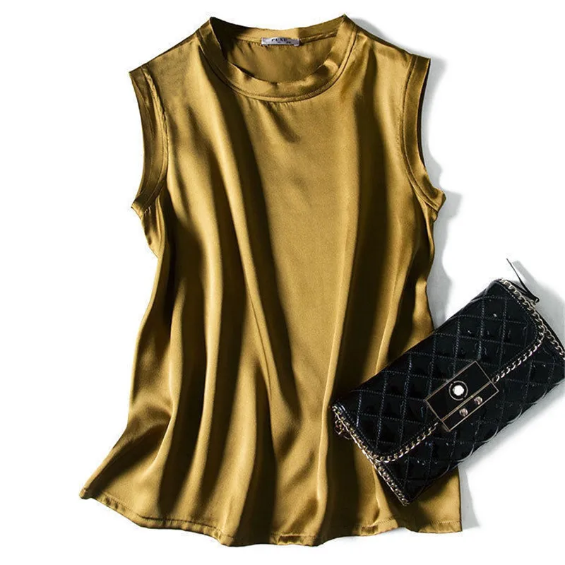 Summer New Satin Vest Women O Neck Sleeveless Pullover Top Loose Inner Wear Elegant Bottoming Shirt All-match Trend 3 Color