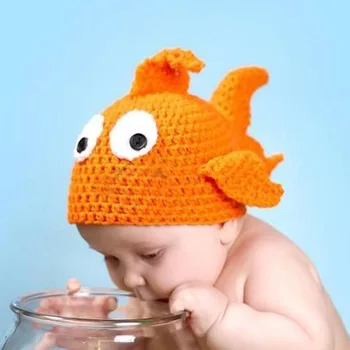 

Baby Photo Clothing Little Goldfish Woolen Hat Children's Handmade Knitted Hat Baby Props for Photography Newborn