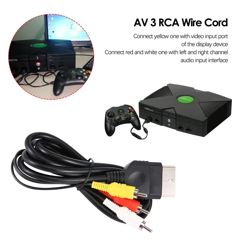 

Replacement 6FT Audio Video Composite Cable AV 3 RCA Wire Cord For Xbox Original Classic