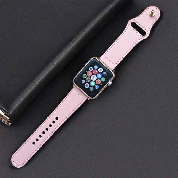 Из натуральной кожи петлевой ремешок для apple watch группа 4 42 мм 38 мм ремешок для iwatch 44 мм 40 мм 3/2/1 браслет аксессуары - Цвет ремешка: pink
