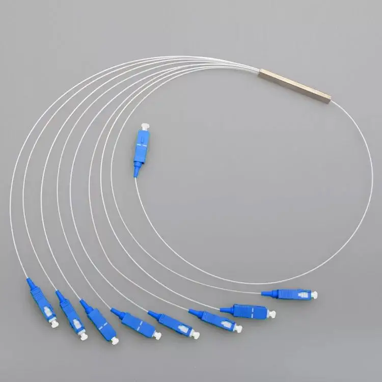 

0.9mm Steel Tube Fiber Optic PLC Splitter 1x8 SC/UPC Mini Blockless 1*8 SC/ UPC Connector
