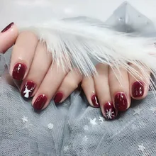 

24pcs Fake Nail Mi-lu Snowflake Short Christmas Press on Nails Designs Full Cover Nail Tip Press on False Artifical Nails Art