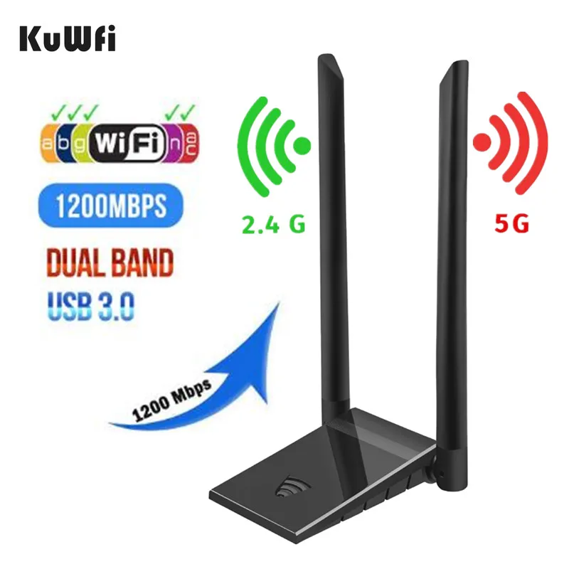 KuWFi USB 3 0 Wifi адаптер 1200 Мбит/с ПК Wi fi приемник 2 4G и 5 8G RTL8812BU антенна Ethernet Lan ключ с *
