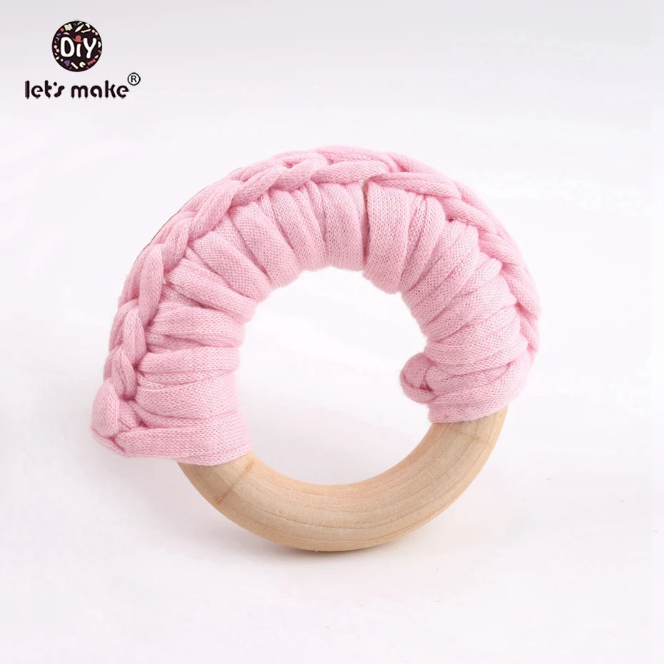 pink Let's Make 20 шт. 56 мм тканевый половинчатый деревянный Прорезыватель для зубов, пищевое дерево, Прорезыватель для душа, подарочное кольцо, сделай сам, деревянная подвеска для кормления ребенка - Цвет: pink