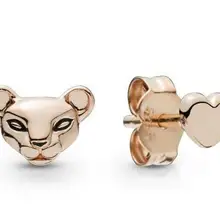 Оригинальные 925 пробы серебряные серьги с розовым львом, серьги-гвоздики в виде принцессы и сердца для женщин, свадебный подарок, модное ювелирное изделие