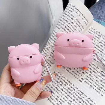 

3D Earphone Case For Airpods Pro Case Silicone Cartoon cute Pink pig Headphone/Earpods Cover For Air pods 1 2 3 Case Keychain