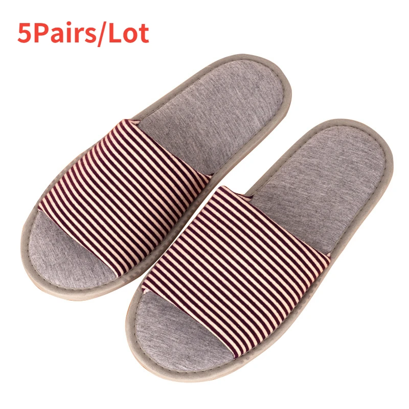 4-5Pairs Mix Colors Open Toe Cotton Slippers Men Women Hotel Disposable Slides Home Travel Hospitality Flats Footwear One Size