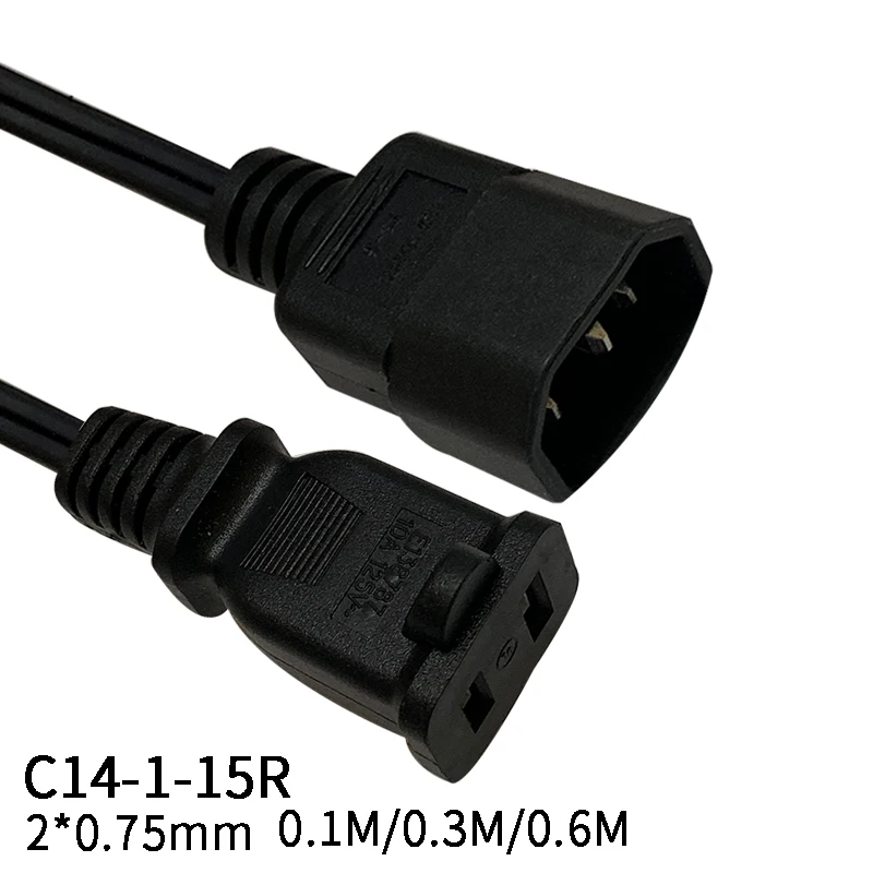 0 6 м 2*0 75 мм Φ IEC320 C14 штекер к США Nema 1-15R Женский шнур Удлинитель переменного тока