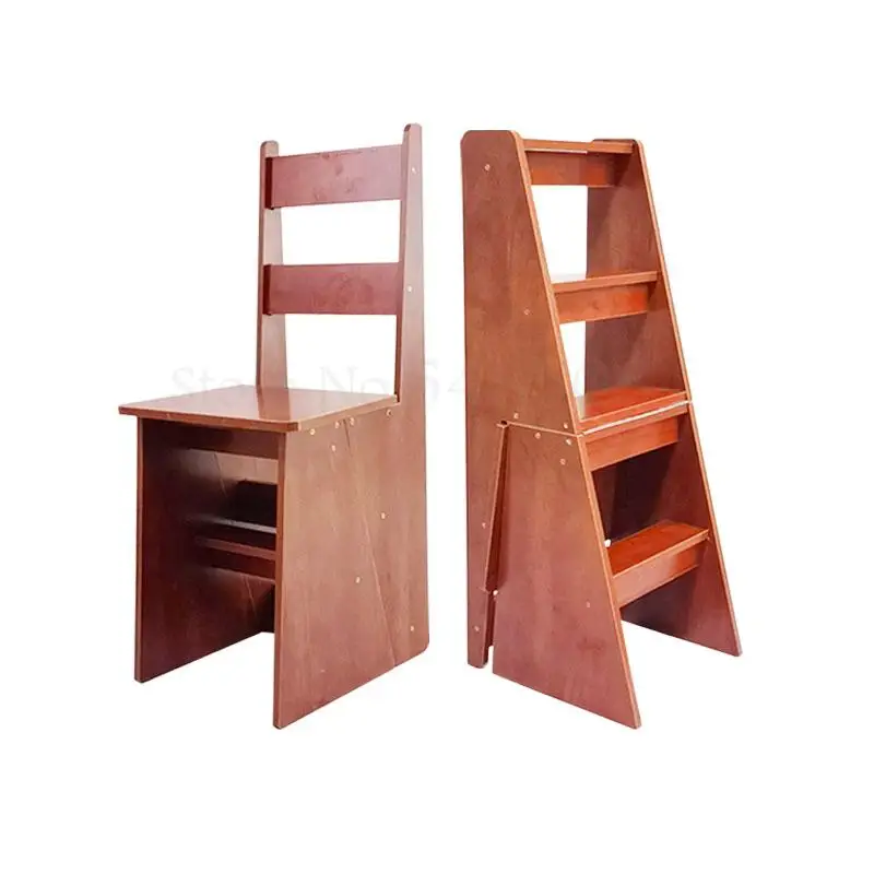  Indoor Multifunctional Folding Wooden Ladder Chair Mobile Climbing Dual-use Four-step | Мебель